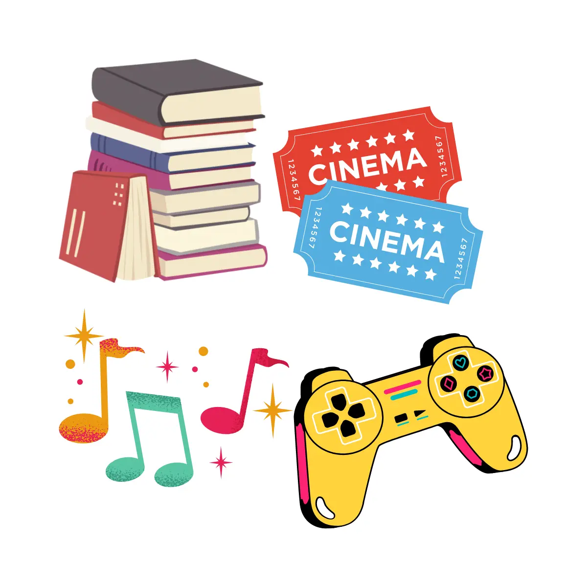 Books, Movies, Music, and Games